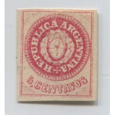 ARGENTINA 1862 GJ 12 ESCUDITO DE PLANCHA SEMIGASTADA ESTAMPILLA NUEVA, MUY LINDO EJEMPLAR CON FIRMA DE KNEITSCHEL U$ 187